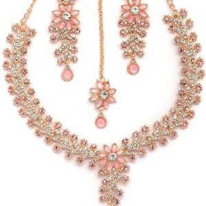 Sukkhi Charming AD Diamonds Studded Floral Choker Necklace with Danlge Earrings Maangtikka Jewellery Set for Women & Girls 4.0 4.0 out of 5 stars   (208)