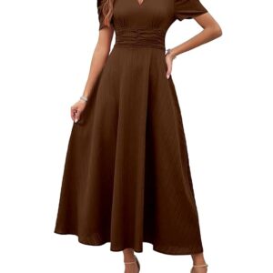 hasmi Girl's & Women's Solid Color V-Neck A-Line Maxi Dress for Women | New Year Party Outfit | Waist Cinched Puff Sleeve Western | Elegant Casual Wear (Dress 246)