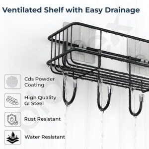 Plantex Bathroom Organiser Without Drill/GI Steel Self Adhesive Bathroom Shelf/Bathroom Stand for Wall/Bathroom Accessories Set Pack of 1 (Black, CED Powder Coated)